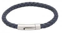 Unique - Leather - Stainless Steel - Bracelet, Size 21 B399BLUE-21CM