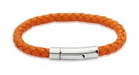 Unique - Men's, Leather with Stainless Steel Orange Bracelet, Size 21CM