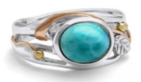 Banyan - Leaf, Turquoise Set, Sterling Silver - Ring, Size O RI4016N00-O