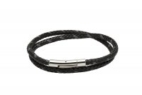 Unique - Stainless Steel Double Row Leather Bracelet