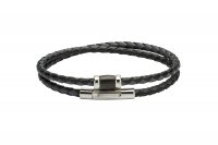Unique - Grey Leather and Stainless Steel Double Wrap Bracelet, Size 21cm