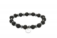 Unique - Lava and Black Hematite Beads Elastic Bracelet, Size 21cm
