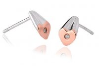 Clogau - Cariad, Diamond Set, Silver and Welsh Gold Heart Stud Earrings