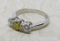 Antique Guest and Philips - 0.38ct Yellow Diamond Set, Platinum - Three Stone Ring APPRORL2