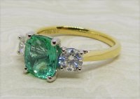 Antique Guest and Philips - 1.73ct Emerald Set, Yellow Gold - Platinum - Three Stone Ring R3567
