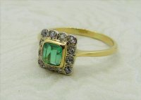 Antique Guest and Philips - 0.35ct Emerald Set, Yellow Gold - Platinum - Cluster Ring R3907
