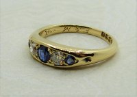Antique Guest and Philips - 0.35ct (Est) Sapphire Set, Yellow Gold - Five Stone Ring R3944