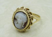 Antique Guest and Philips - Carved Shell Cameo Set, Yellow Gold - Single Stone Ring R3981