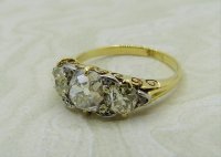 Antique Guest and Philips - 2.12ct Diamond Set, Yellow Gold - Sterling Silver - Three Stone Ring R4011