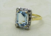 Antique Guest and Philips - 2.43ct Aquamarine Set, Yellow Gold - White Gold - Cluster Ring R4146