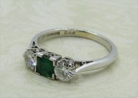Antique Guest and Philips - 0.20ct Emerald Set, Platinum - Three Stone Ring R4128