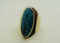 Antique Guest and Philips - Quartz Chrysocolla Set, Yellow Gold - Single Stone Ring R4278