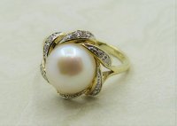 Antique Guest and Philips - 9-9.5mm Freshwater Pearl Set, Yellow Gold - Cluster Ring R4196
