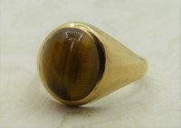 Antique Guest and Philips - 13.6 x 11.62 Tigers Eye Set, Yellow Gold - Signet Ring R4243