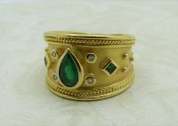Antique Guest and Philips - 0.43ct Emerald Set, Yellow Gold - Fancy Cluster Ring R4219