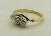 Antique Guest and Philips - 0.15ct Diamond Set, Yellow Gold - Platinum - Three Stone Ring R4247