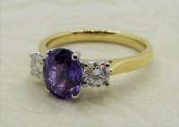 Antique Guest and Philips - 1.61ct Purple Sapphire Set, Yellow Gold - Platinum - Three Stone Ring R4424