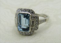 Antique Guest and Philips - 2.80ct Aquamarine Set, Platinum - Cluster Ring R4607