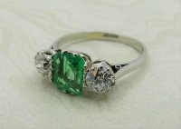 Antique Guest and Philips - 1.01ct Emerald Set, Platinum - Three Stone Ring R4628