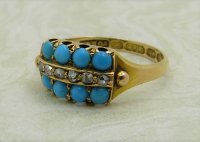 Antique Guest and Philips - 2.5mm (8) Turquoise Set, Yellow Gold - Cluster Ring R4743