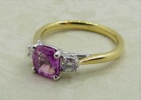 Antique Guest and Philips - 1.22ct Pink Sapphire Set, Yellow Gold - White Gold - Three Stone Ring R4785