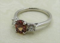 Antique Guest and Philips - 1.22ct Orange Sapphire Set, Platinum - Three Stone Ring R4771