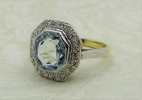 Antique Guest and Philips - 0.75ct Approx Aquamarine Set, Yellow Gold - White Gold - Octagonal Cluster Ring R4754