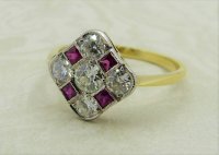 Antique Guest and Philips - 0.24ct Ruby Set, Yellow Gold - Platinum - Cluster Ring R4752