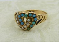 Antique Guest and Philips - Turquoise Set, Yellow Gold - Heart Cluster Ring  R4804