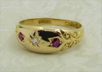 Antique Guest and Philips - 0.20ct Ruby Set, Yellow Gold Three Stone Ring - R4809