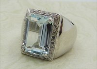 Antique Guest and Philips - 5.85ct Aquamarine Set, White Gold - Cluster Ring R4843