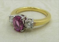 Antique Guest and Philips - 1.45ct Pink Sapphire Set, Yellow Gold - White Gold - Three Stone Ring R4869