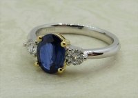 Antique Guest and Philips - 1.23ct Sapphire Set, Platinum - Yellow Gold - Three Stone Ring R4879