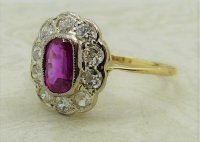 Antique Guest and Philips - 1.08ct Ruby Set, Yellow Gold - Platinum - Cluster Ring R4859