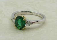 Antique Guest and Philips - 0.93ct Emerald Set, Platinum - Yellow Gold - Three Stone Ring R4878