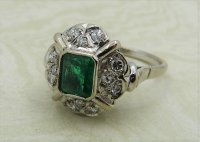 Antique Guest and Philips - 0.70ct Emerald Set, White Gold - Cluster Ring R4830