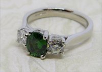 Antique Guest and Philips - 0.74ct Tsavorite Set, Platinum - Three Stone Ring R3623