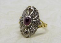 Antique Guest and Philips - 5.75 x 4.36 Ruby Set, Yellow Gold - Sterling Silver - Cluster Ring R3738