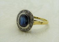 Antique Guest and Philips - 1.96ct Sapphire Set, Yellow Gold - Platinum - Cluster Ring R3791