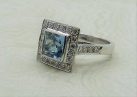 Antique Guest and Philips - 1.55ct Aquamarine Set, White Gold - Cluster Ring R3799