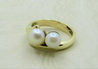 Antique Guest and Philips - Pearl Set, Yellow Gold - Two Stone Ring