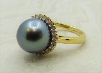 Antique Guest and Philips - 11.58mm Tahitian Pearl Set, Yellow Gold - White Gold - Cluster Ring