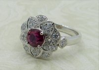 Antique Guest and Philips - 1.10ct Ruby Set, Platinum - Cluster Ring