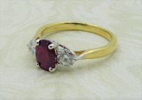 Antique Guest and Philips - 0.84ct Ruby Set, Yellow Gold - White Gold - Three Stone Ring