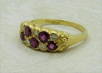 Antique Guest and Philips - 0.50ct Ruby Set, Yellow Gold - Cluster Ring R4041