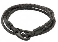 Unique - Antique, Leather - Stainless Steel - Shrimp Clasp Bracelet, Size 19cm B87ABL-19CM