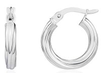 Guest and Philips - White Gold - 9ct Twist Hoop Earrings, Size 16mm 10-10-328