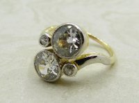 Antique Guest and Philips - Diamond Set, Yellow Gold - Platinum - Two Stone Crossover Ring R5181