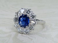 Antique Guest and Philips - Sapphire Set, White Gold - Platinum - Cluster Ring R5314