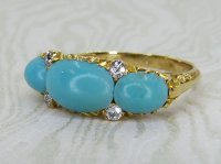 Antique Guest and Philips - Turquoise Set, Yellow Gold - Three Stone Ring R5283